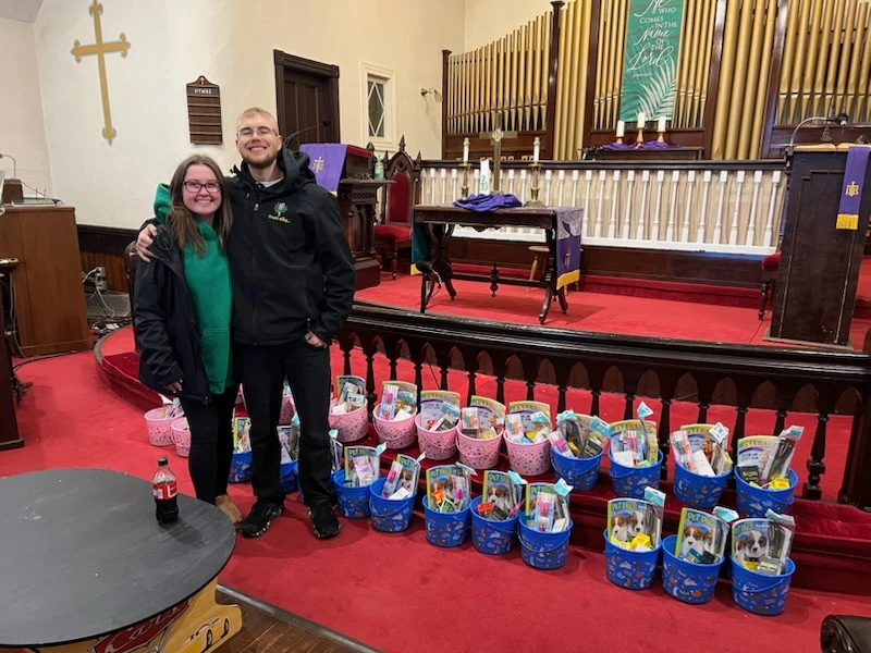 Community service — building Easter baskets for local families